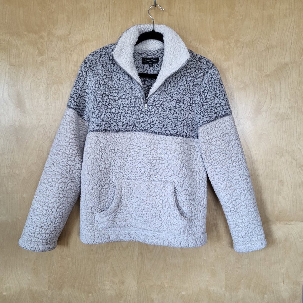 Love Tree Sherpa Quarter Zip Pullover Sweatshirt Oatmeal Size Small